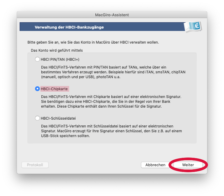 Neuer Zugang per HBCI-Chipkarte
