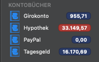 MacGiro 11 Konten mit Betrag in Dunkel