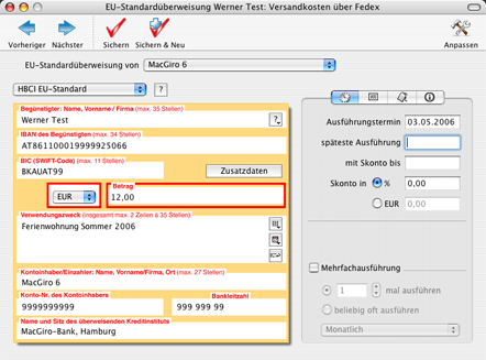 MacGiro 6 EU-Überweisung