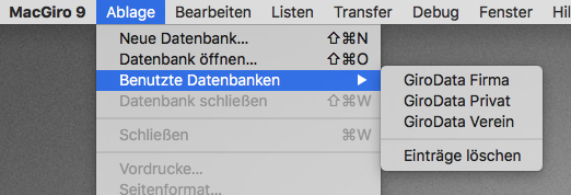 MacGiro 9 zuletzt verwendete Datenbanken